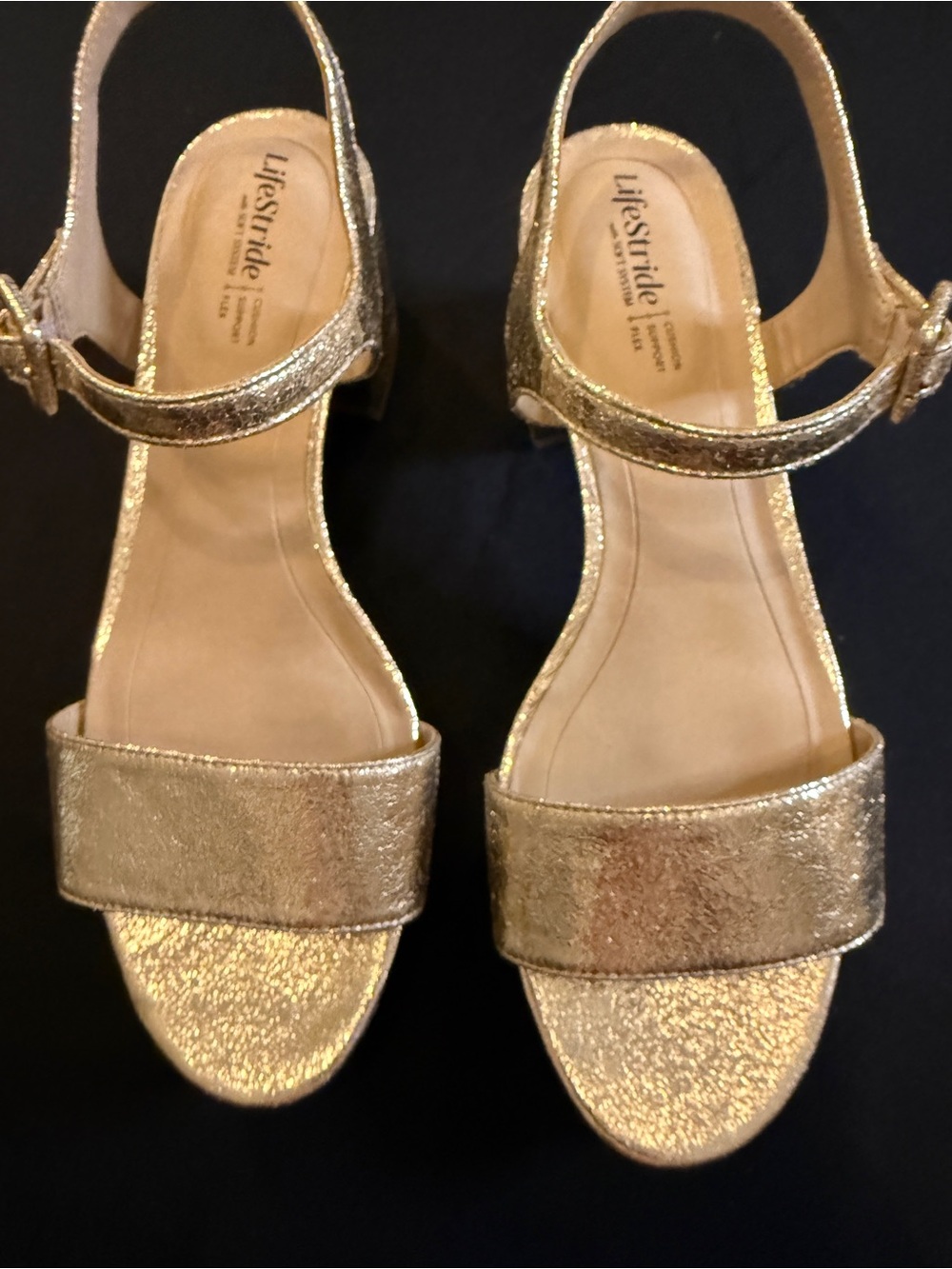 Life Stride Rythmn Metallic Block Heel Sandal - Gold Women's Dress 9.5W Wide - Picture 5 of 10